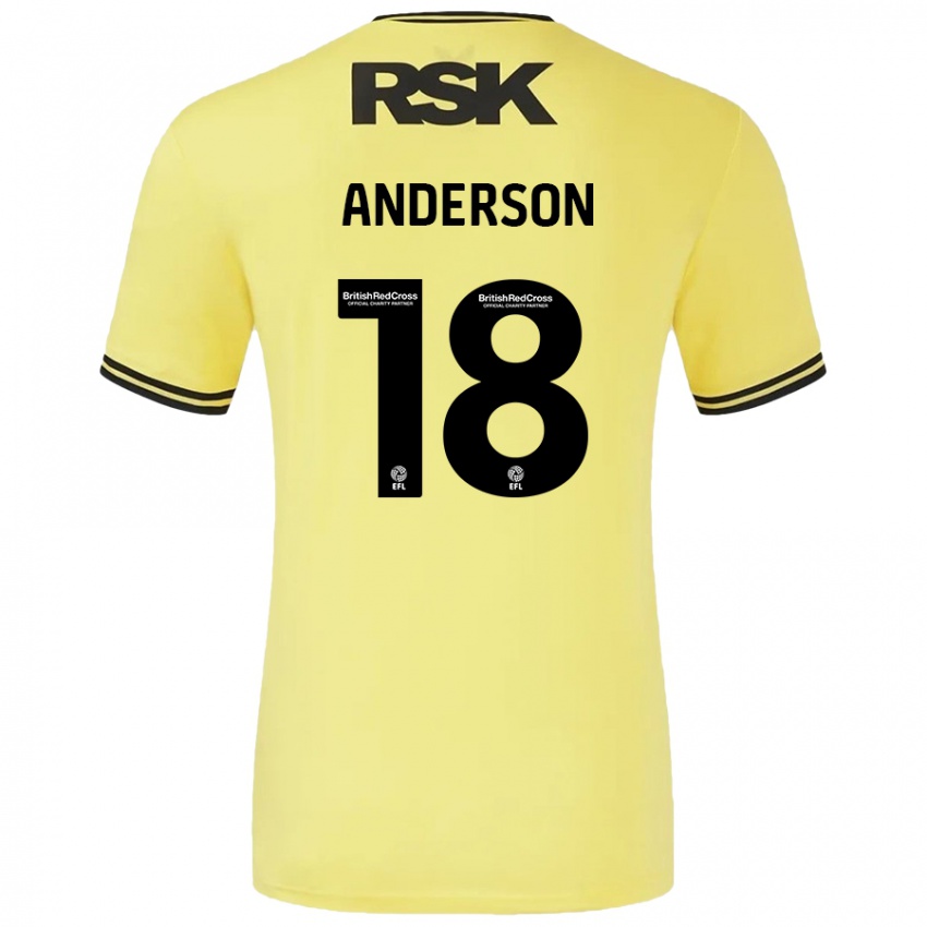 Gyermek Karoy Anderson #18 Sárga Fekete Idegenbeli Jersey 2024/25 Mez Póló Ing