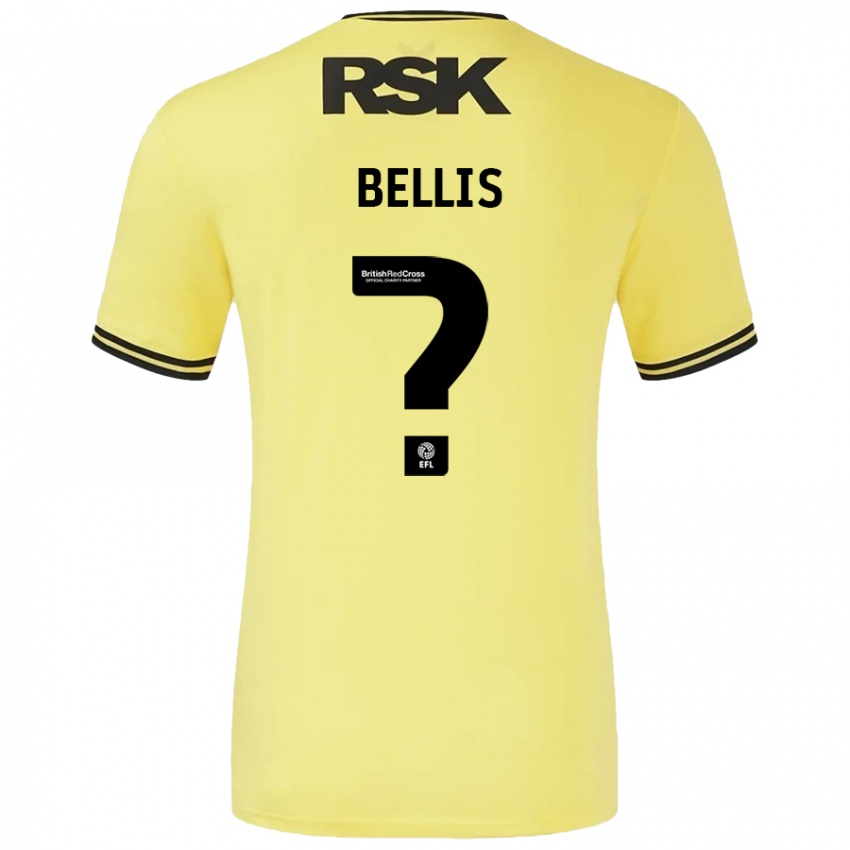 Gyermek Reece Bellis #0 Sárga Fekete Idegenbeli Jersey 2024/25 Mez Póló Ing