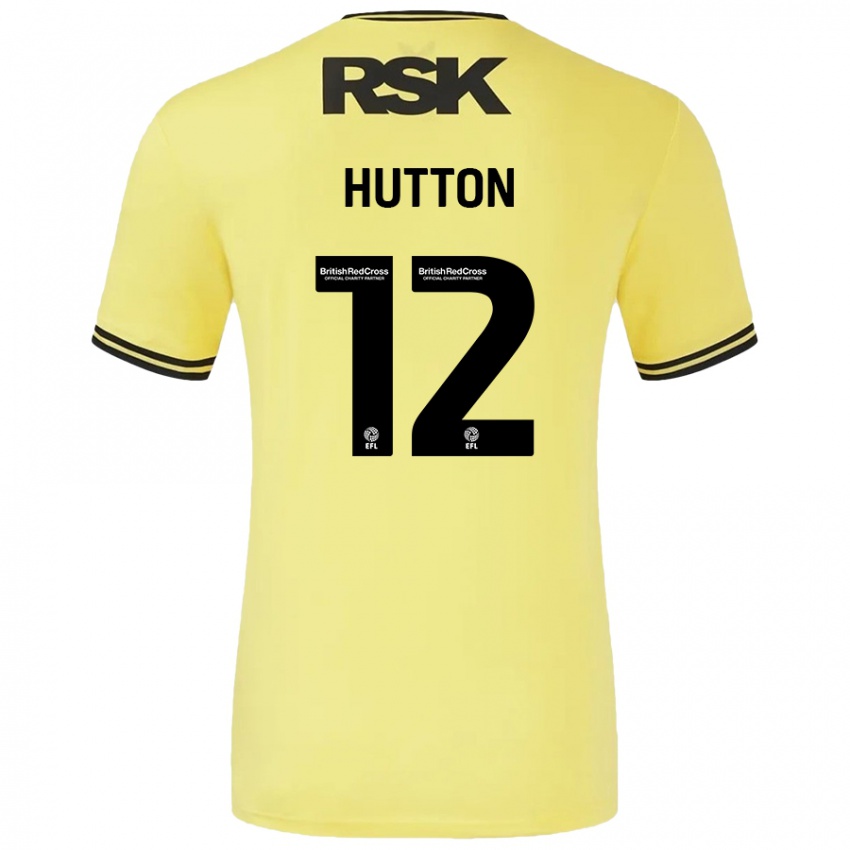 Gyermek Jodie Hutton #12 Sárga Fekete Idegenbeli Jersey 2024/25 Mez Póló Ing