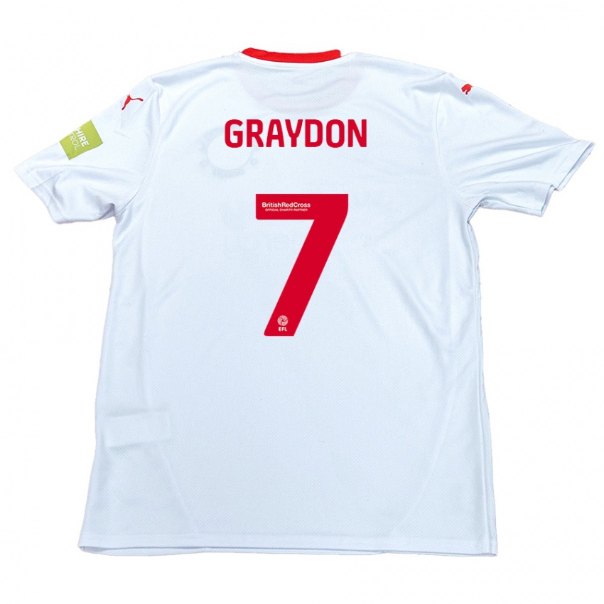 Gyermek Ryan Graydon #7 Fehér Idegenbeli Jersey 2024/25 Mez Póló Ing