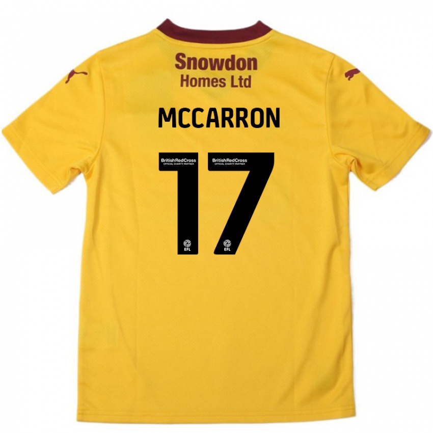 Gyermek Liam Mccarron #17 Narancssárga Burgundi Idegenbeli Jersey 2024/25 Mez Póló Ing