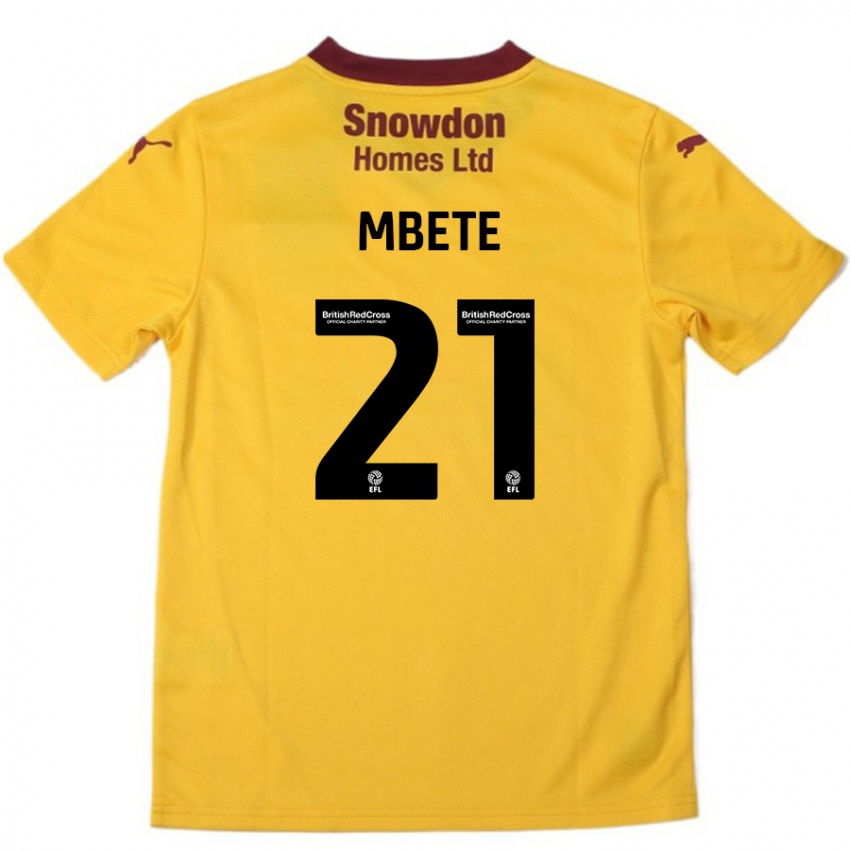 Gyermek Luke Mbete #21 Narancssárga Burgundi Idegenbeli Jersey 2024/25 Mez Póló Ing