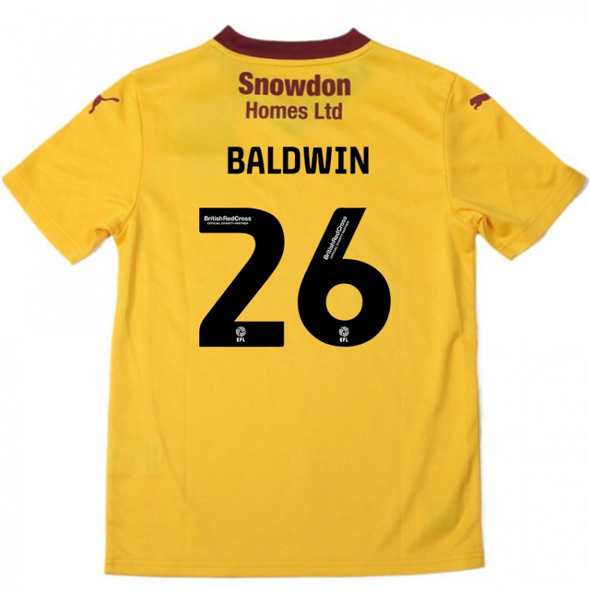 Gyermek Jack Baldwin #26 Narancssárga Burgundi Idegenbeli Jersey 2024/25 Mez Póló Ing