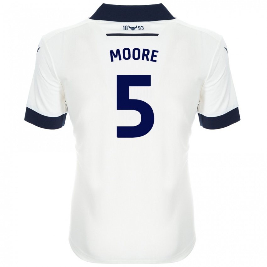 Gyermek Elliott Moore #5 Fehér Sötétkék Idegenbeli Jersey 2024/25 Mez Póló Ing