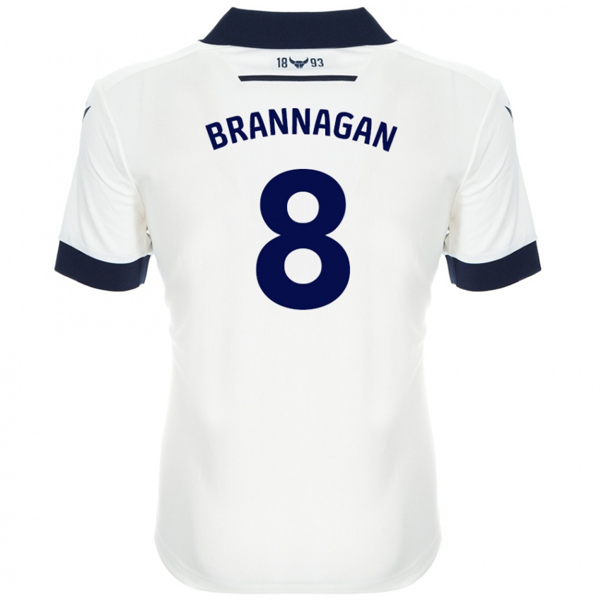 Gyermek Cameron Brannagan #8 Fehér Sötétkék Idegenbeli Jersey 2024/25 Mez Póló Ing