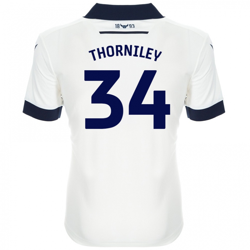 Gyermek Jordan Thorniley #34 Fehér Sötétkék Idegenbeli Jersey 2024/25 Mez Póló Ing