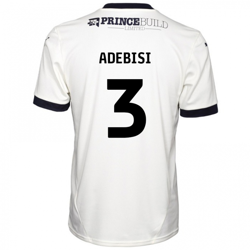 Gyermek Rio Adebisi #3 Törtfehér Fekete Idegenbeli Jersey 2024/25 Mez Póló Ing