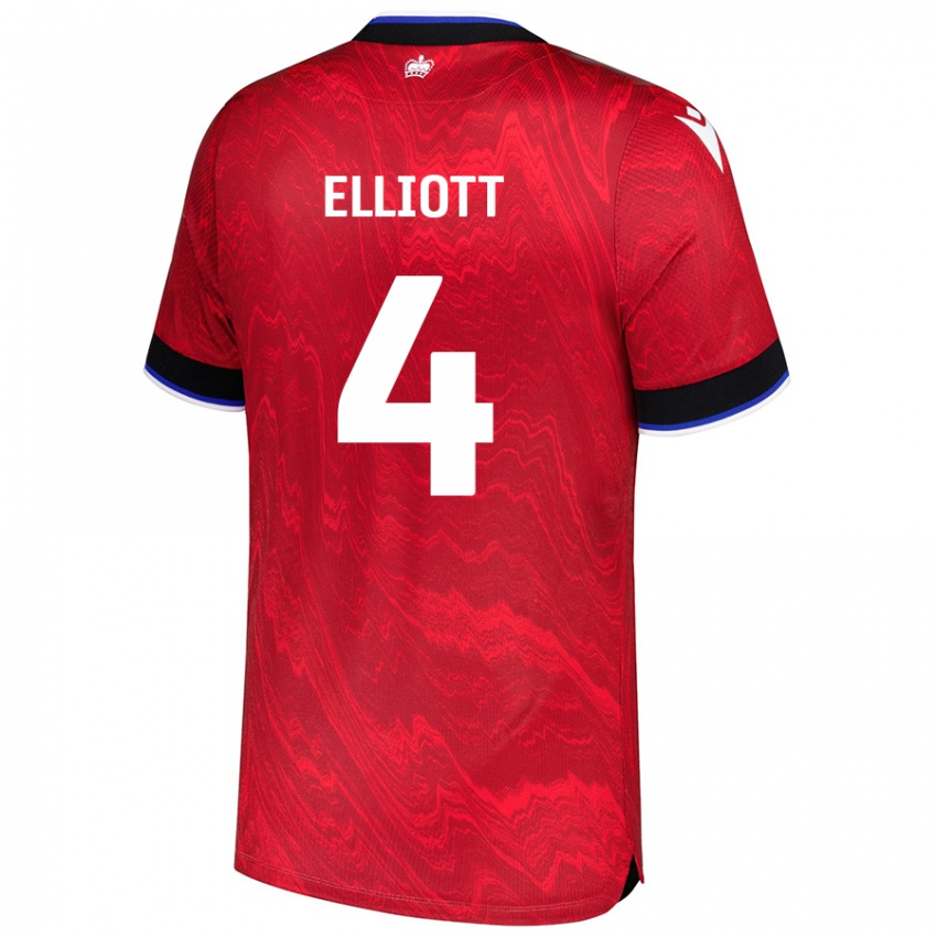 Gyermek Ben Elliott #4 Piros Fekete Idegenbeli Jersey 2024/25 Mez Póló Ing