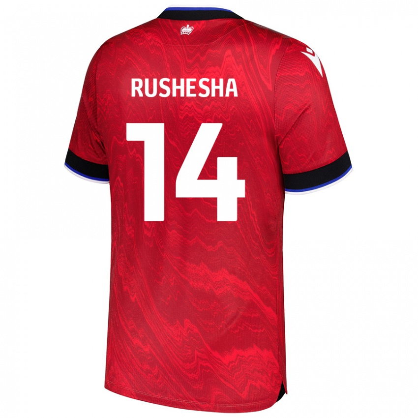 Gyermek Tivonge Rushesha #14 Piros Fekete Idegenbeli Jersey 2024/25 Mez Póló Ing