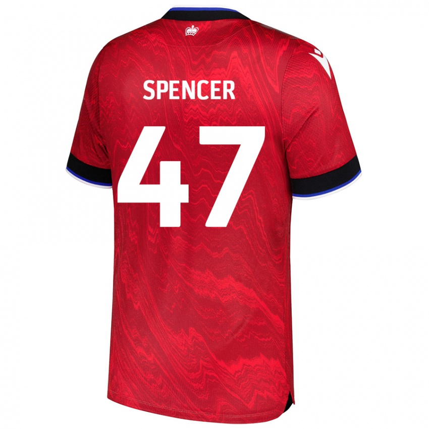 Gyermek Shay Spencer #47 Piros Fekete Idegenbeli Jersey 2024/25 Mez Póló Ing