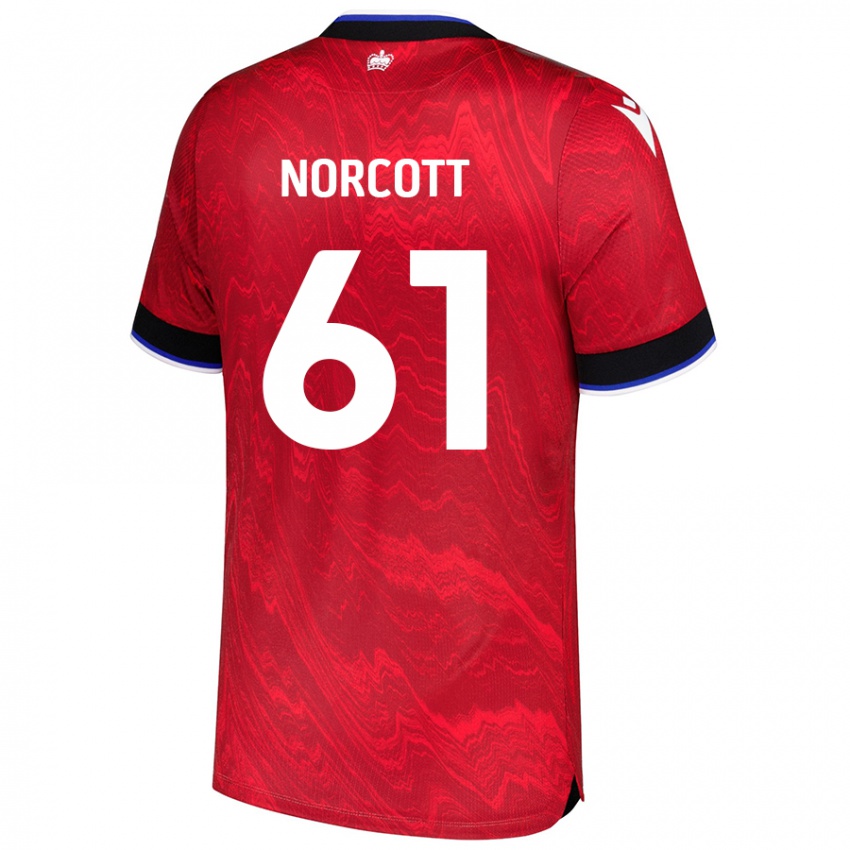 Gyermek Tom Norcott #61 Piros Fekete Idegenbeli Jersey 2024/25 Mez Póló Ing