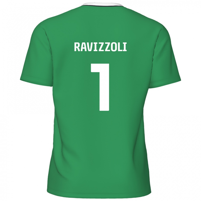 Gyermek Franco Ravizzoli #1 Zöld Fehér Csíkok Idegenbeli Jersey 2024/25 Mez Póló Ing