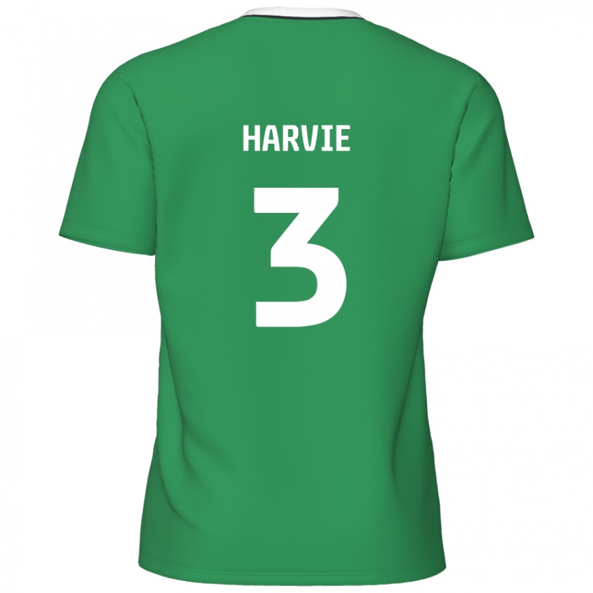 Gyermek Daniel Harvie #3 Zöld Fehér Csíkok Idegenbeli Jersey 2024/25 Mez Póló Ing