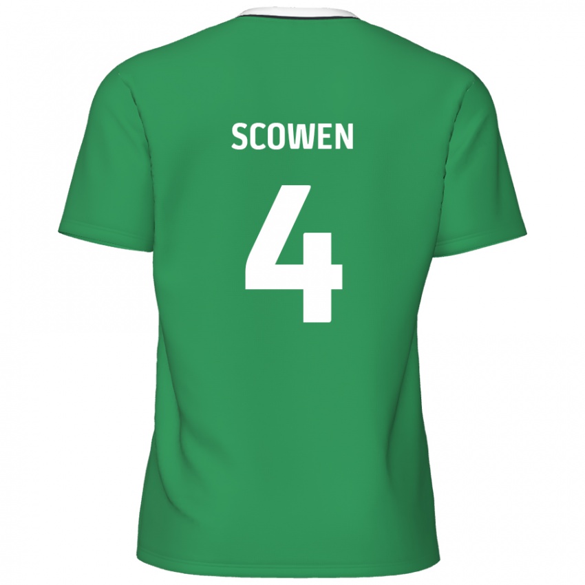 Gyermek Josh Scowen #4 Zöld Fehér Csíkok Idegenbeli Jersey 2024/25 Mez Póló Ing