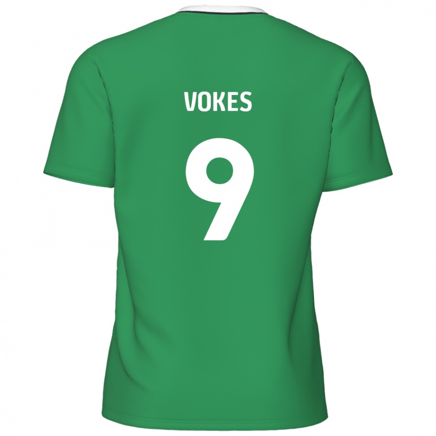 Gyermek Sam Vokes #9 Zöld Fehér Csíkok Idegenbeli Jersey 2024/25 Mez Póló Ing