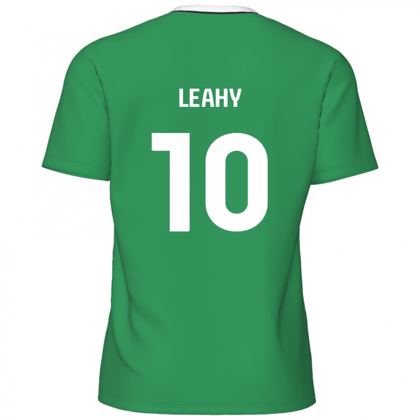 Gyermek Luke Leahy #10 Zöld Fehér Csíkok Idegenbeli Jersey 2024/25 Mez Póló Ing