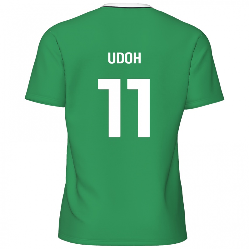 Gyermek Daniel Udoh #11 Zöld Fehér Csíkok Idegenbeli Jersey 2024/25 Mez Póló Ing