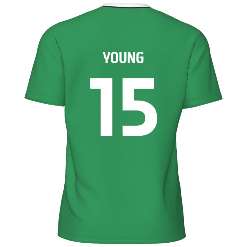 Gyermek Jack Young #15 Zöld Fehér Csíkok Idegenbeli Jersey 2024/25 Mez Póló Ing