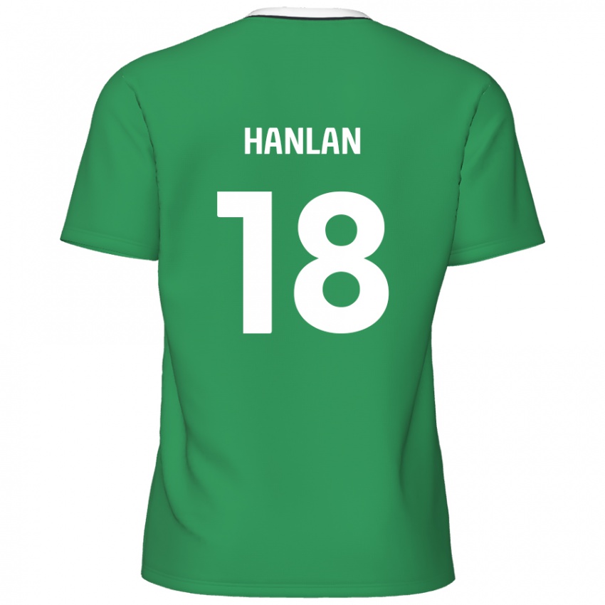 Gyermek Brandon Hanlan #18 Zöld Fehér Csíkok Idegenbeli Jersey 2024/25 Mez Póló Ing