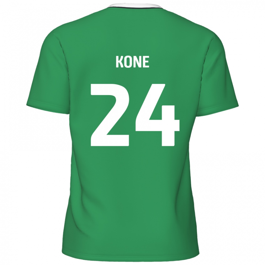 Gyermek Richard Kone #24 Zöld Fehér Csíkok Idegenbeli Jersey 2024/25 Mez Póló Ing