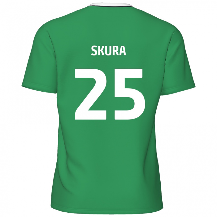 Gyermek Declan Skura #25 Zöld Fehér Csíkok Idegenbeli Jersey 2024/25 Mez Póló Ing