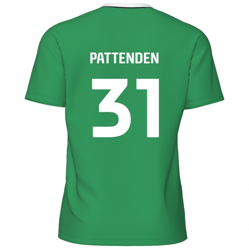 Gyermek Jasper Pattenden #31 Zöld Fehér Csíkok Idegenbeli Jersey 2024/25 Mez Póló Ing