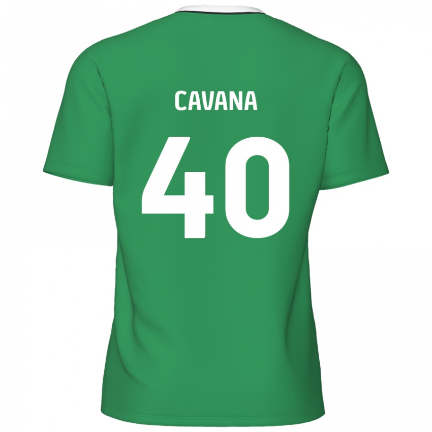 Gyermek Max Cavana #40 Zöld Fehér Csíkok Idegenbeli Jersey 2024/25 Mez Póló Ing