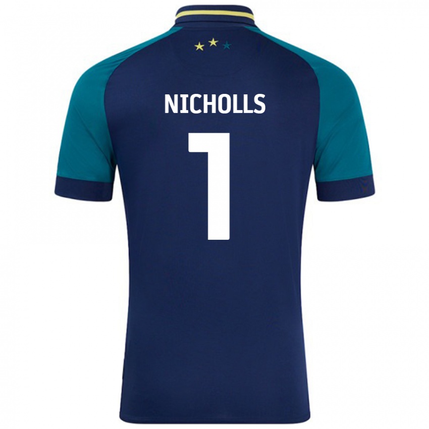 Gyermek Lee Nicholls #1 Navy Sötétzöld Idegenbeli Jersey 2024/25 Mez Póló Ing