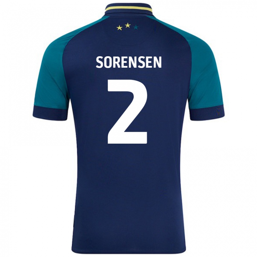 Gyermek Lasse Sörensen #2 Navy Sötétzöld Idegenbeli Jersey 2024/25 Mez Póló Ing