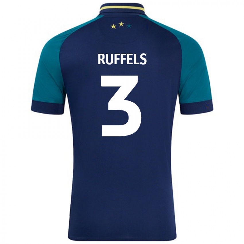 Gyermek Josh Ruffels #3 Navy Sötétzöld Idegenbeli Jersey 2024/25 Mez Póló Ing