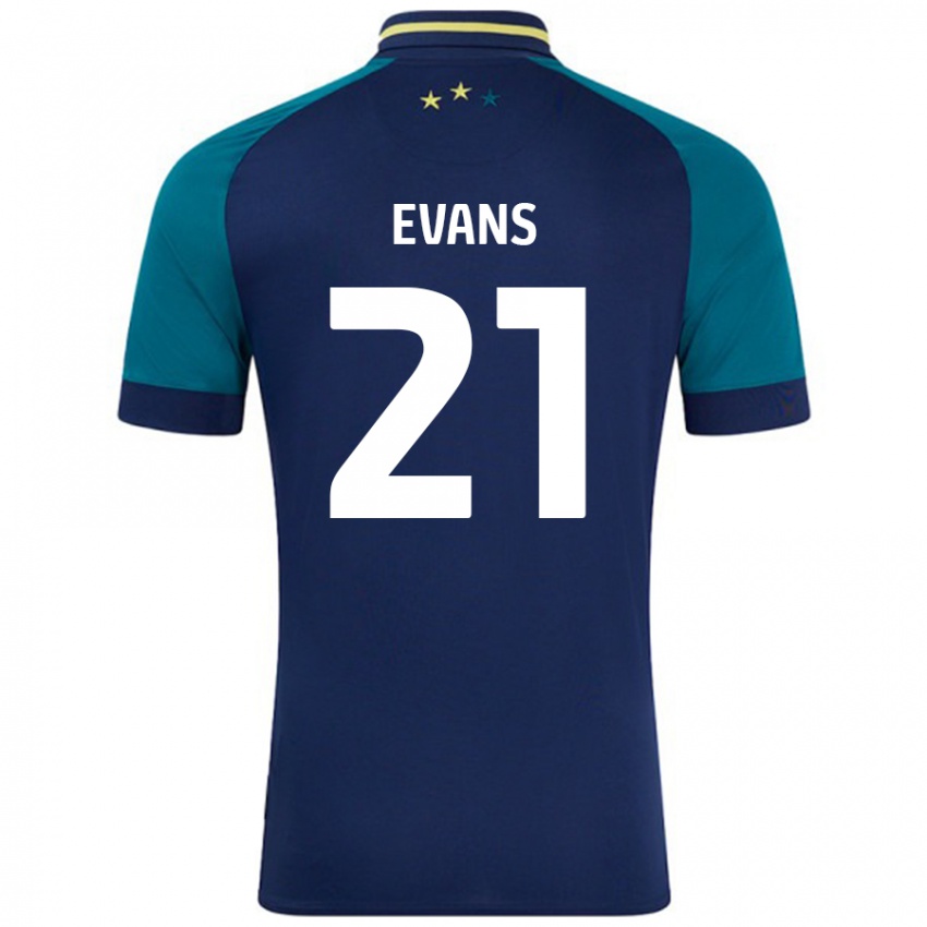 Gyermek Antony Evans #21 Navy Sötétzöld Idegenbeli Jersey 2024/25 Mez Póló Ing