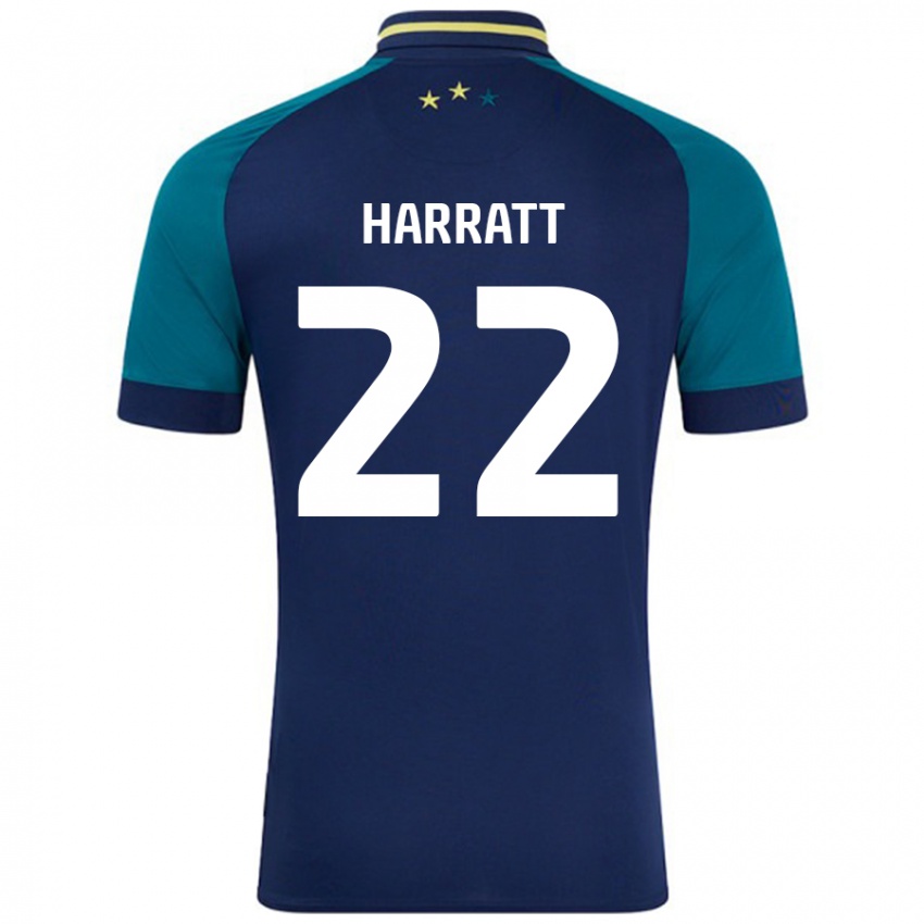 Gyermek Kian Harratt #22 Navy Sötétzöld Idegenbeli Jersey 2024/25 Mez Póló Ing