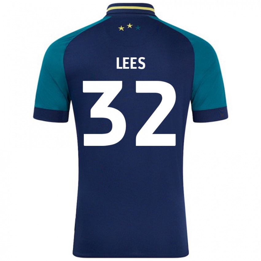 Gyermek Tom Lees #32 Navy Sötétzöld Idegenbeli Jersey 2024/25 Mez Póló Ing