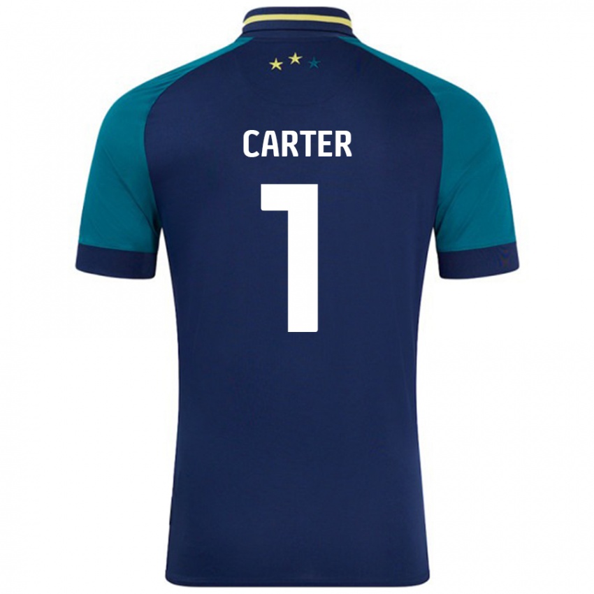 Gyermek Laura Carter #1 Navy Sötétzöld Idegenbeli Jersey 2024/25 Mez Póló Ing