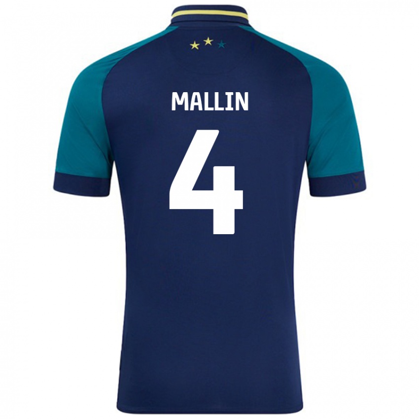 Gyermek Kate Mallin #4 Navy Sötétzöld Idegenbeli Jersey 2024/25 Mez Póló Ing