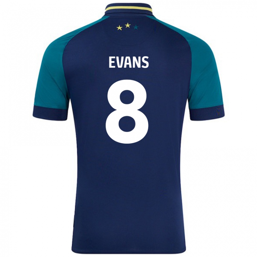 Gyermek Charley Evans #8 Navy Sötétzöld Idegenbeli Jersey 2024/25 Mez Póló Ing