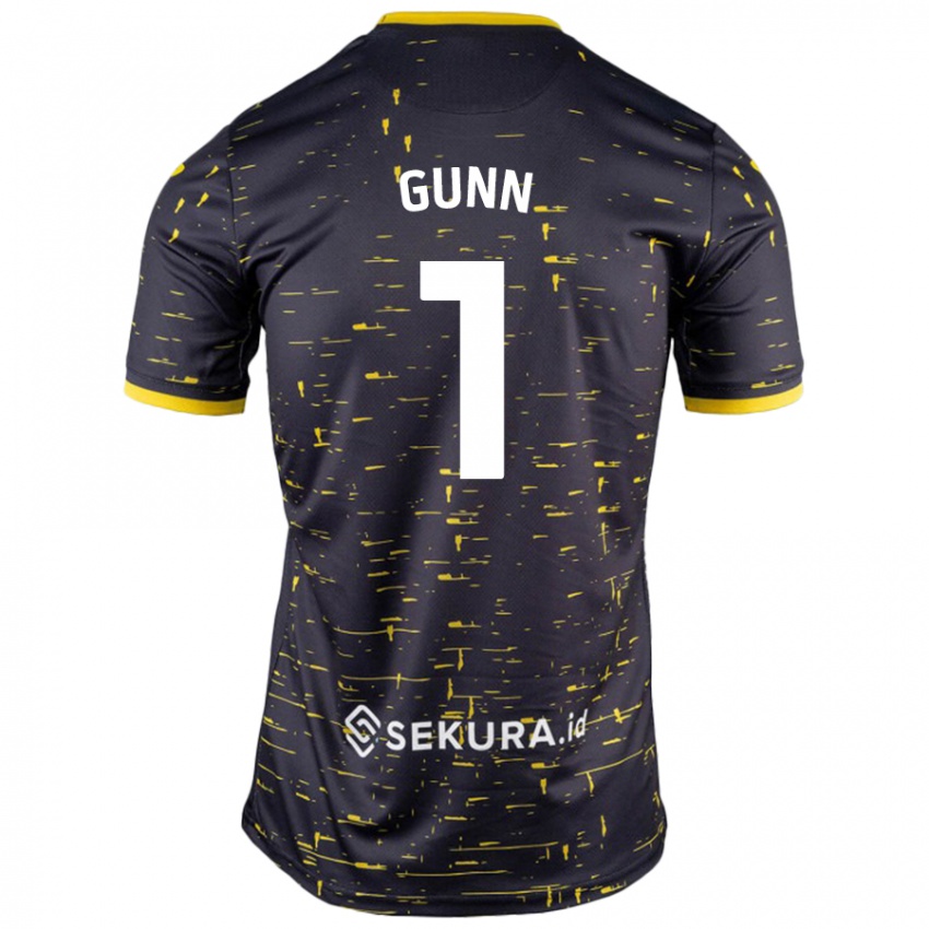 Gyermek Angus Gunn #1 Fekete Sárga Idegenbeli Jersey 2024/25 Mez Póló Ing