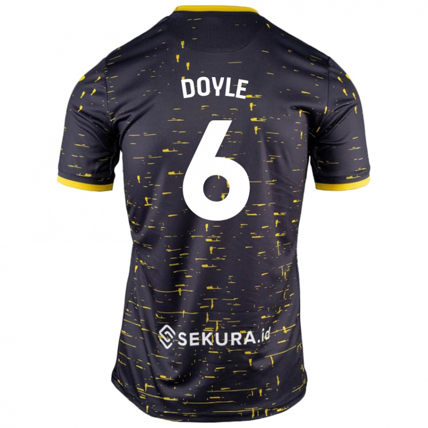 Gyermek Callum Doyle #6 Fekete Sárga Idegenbeli Jersey 2024/25 Mez Póló Ing