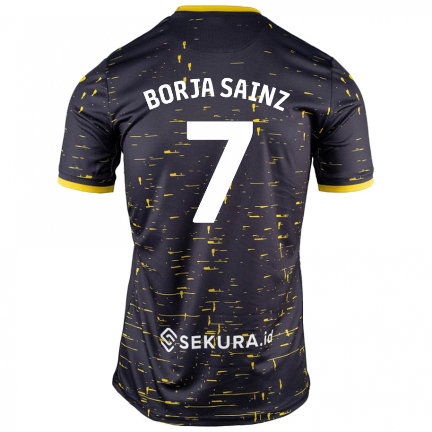 Gyermek Borja Sainz #7 Fekete Sárga Idegenbeli Jersey 2024/25 Mez Póló Ing