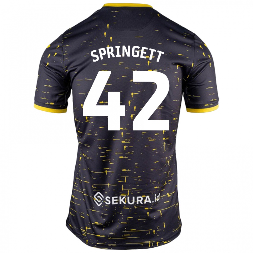 Gyermek Tony Springett #42 Fekete Sárga Idegenbeli Jersey 2024/25 Mez Póló Ing