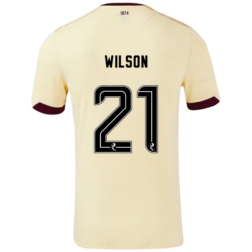 Gyermek James Wilson #21 Krémes Bordó Idegenbeli Jersey 2024/25 Mez Póló Ing