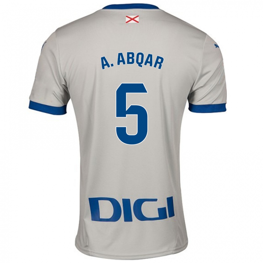 Gyermek Abdel Abqar #5 Világos Szürke Idegenbeli Jersey 2024/25 Mez Póló Ing