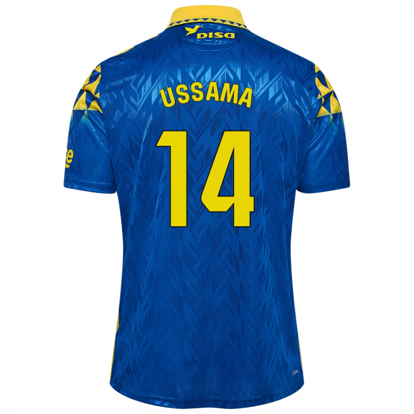 Gyermek Ussama #14 Kék Sárga Idegenbeli Jersey 2024/25 Mez Póló Ing