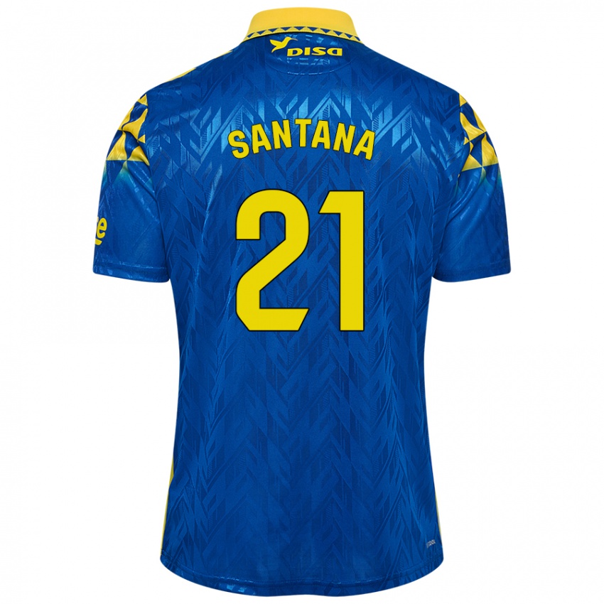 Gyermek Yadam Santana #21 Kék Sárga Idegenbeli Jersey 2024/25 Mez Póló Ing