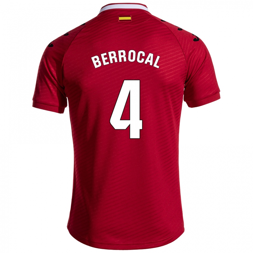 Gyermek Juan Berrocal #4 Sötét Vörös Idegenbeli Jersey 2024/25 Mez Póló Ing