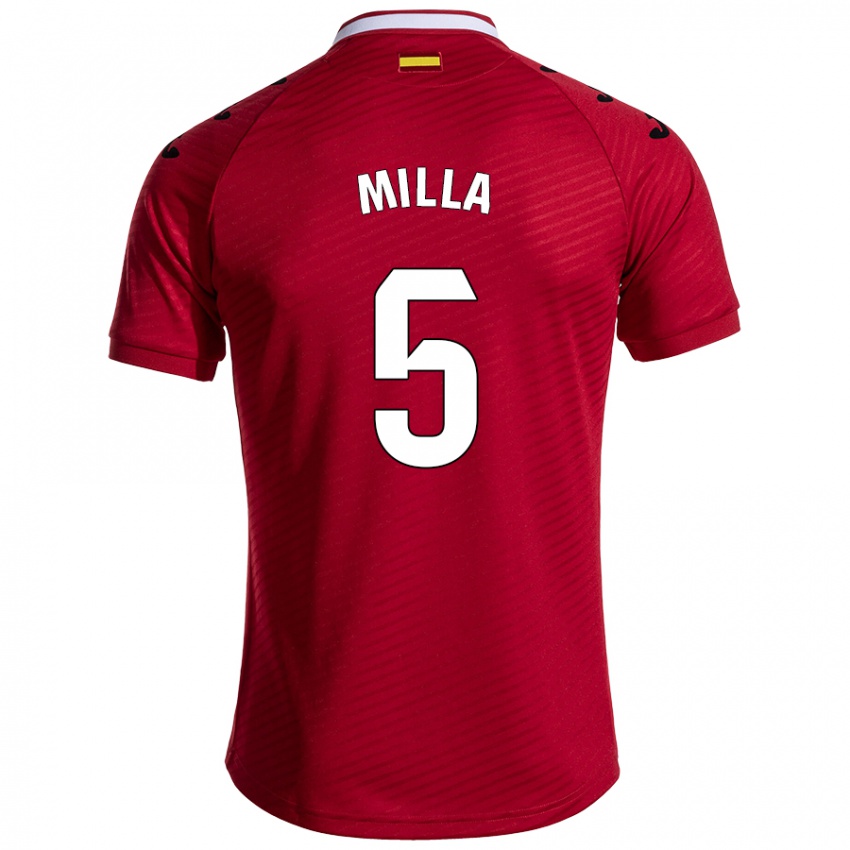 Gyermek Luis Milla #5 Sötét Vörös Idegenbeli Jersey 2024/25 Mez Póló Ing