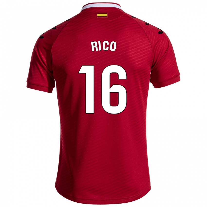 Gyermek Diego Rico #16 Sötét Vörös Idegenbeli Jersey 2024/25 Mez Póló Ing