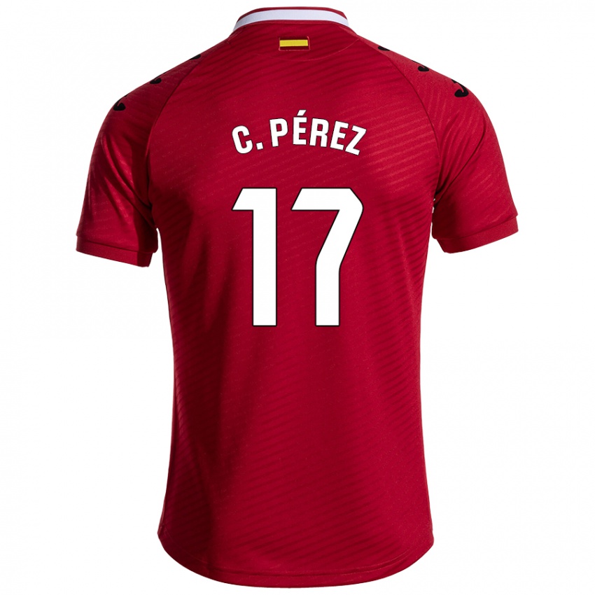 Gyermek Carles Pérez #17 Sötét Vörös Idegenbeli Jersey 2024/25 Mez Póló Ing