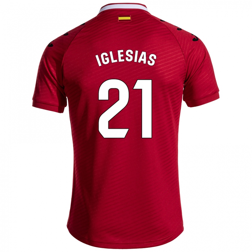 Gyermek Juan Iglesias #21 Sötét Vörös Idegenbeli Jersey 2024/25 Mez Póló Ing