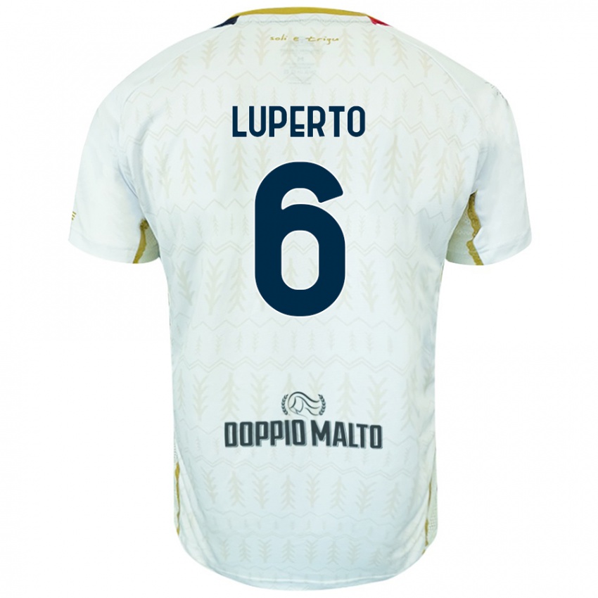 Gyermek Sebastiano Luperto #6 Fehér Idegenbeli Jersey 2024/25 Mez Póló Ing